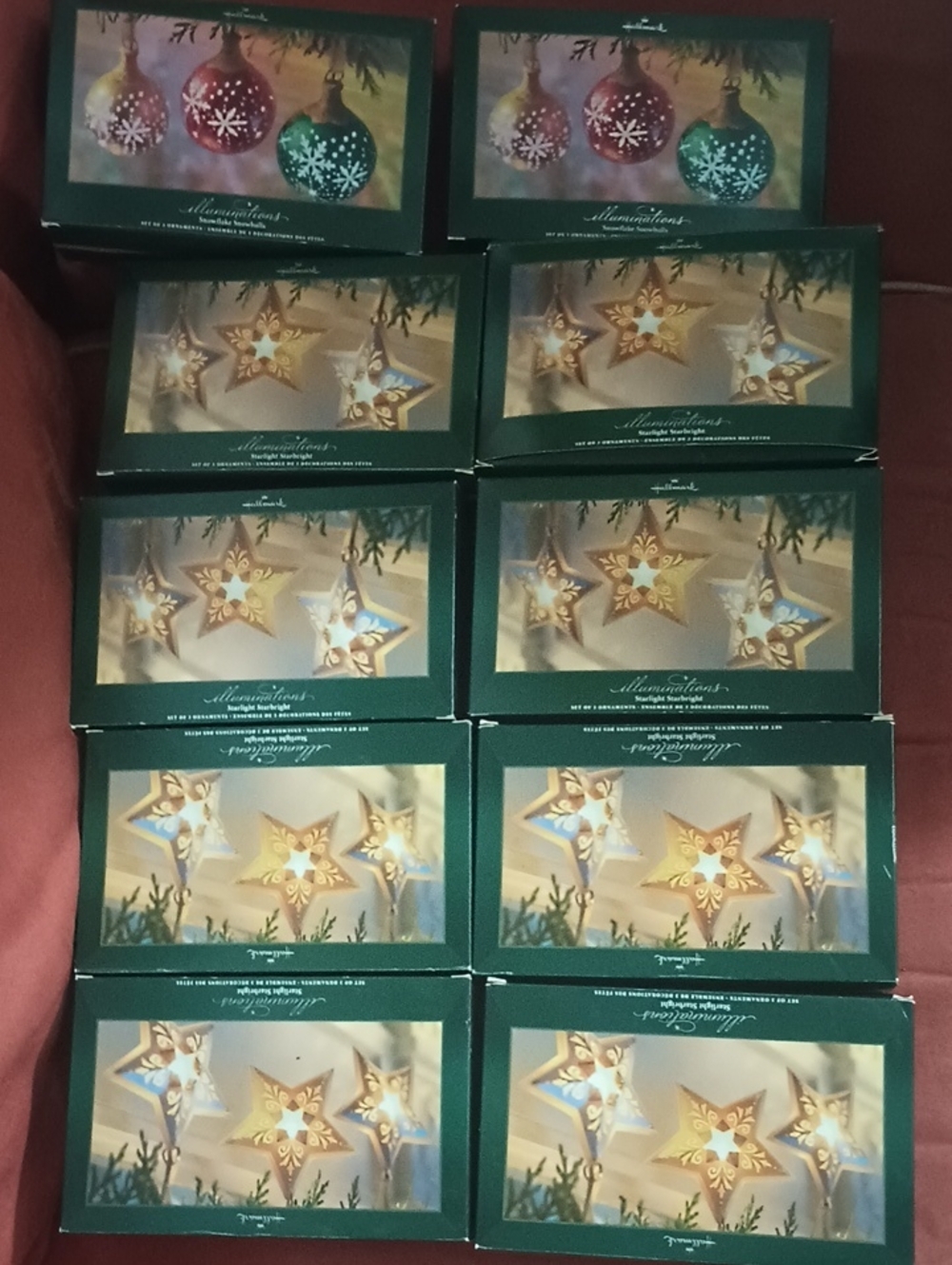 Hallmark Gold Star Ornaments in Green Boxes
